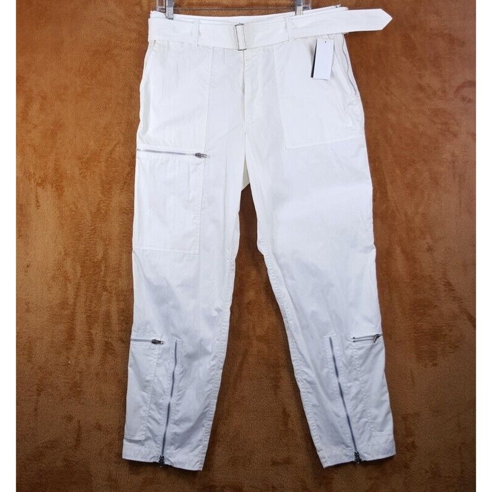 HELMUT LANG Womens Pants Size 10 White Tapered Crop Belted Zippers FLIGHT $540 - Picture 4 of 12